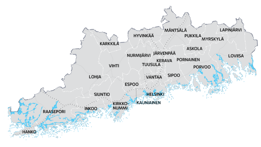 Uudenmaan kartta – kaivuu- ja maanrakennustyöt Kaivuutyöt.comin kautta